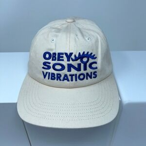 Obey Mens OS Cream Sonic Vibrations Embroidered Strapback Hat New *Flaw